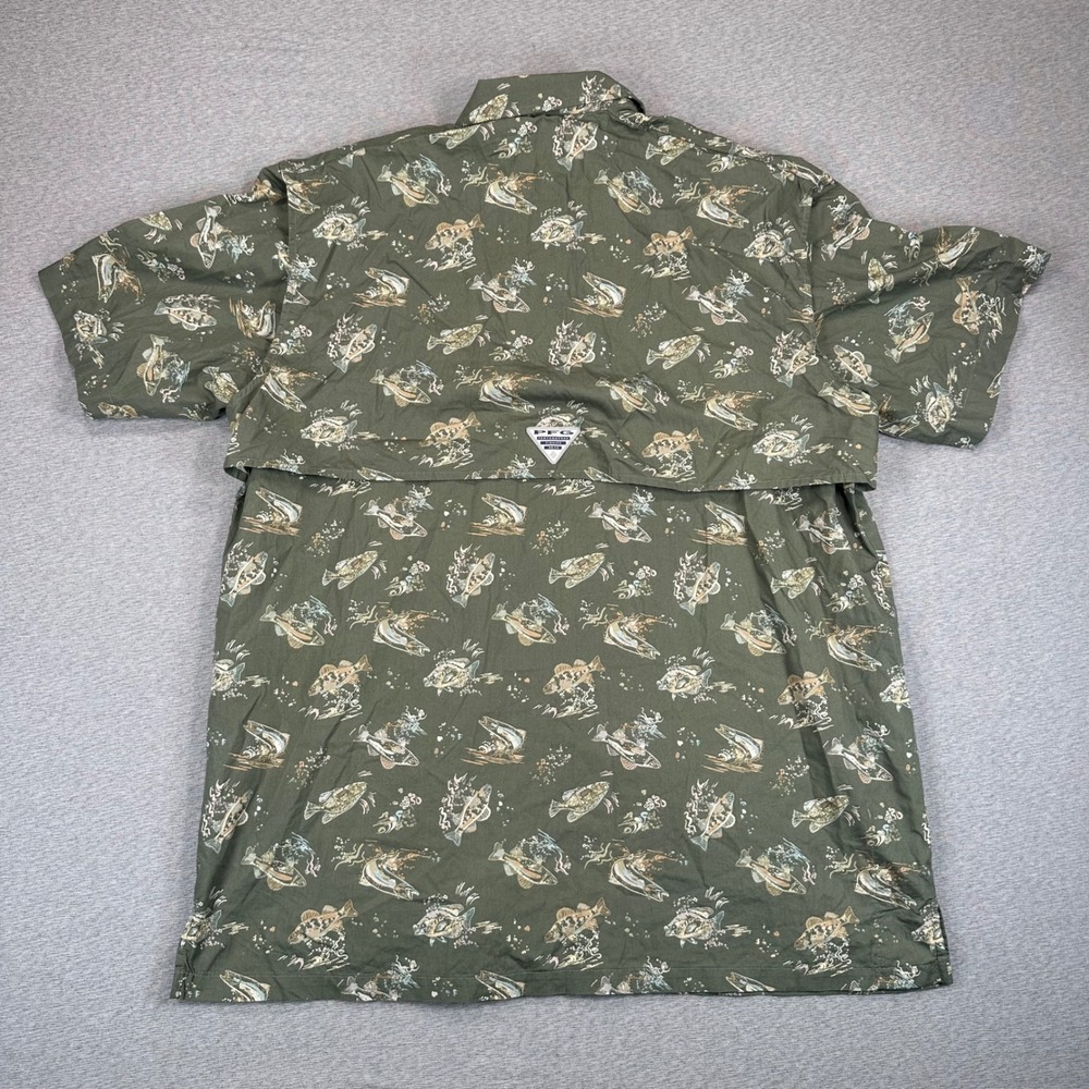Columbia PFG Shirt Mens Large Olive Green Trollers Best Fish AOP Print NWT - Picture 9 of 11